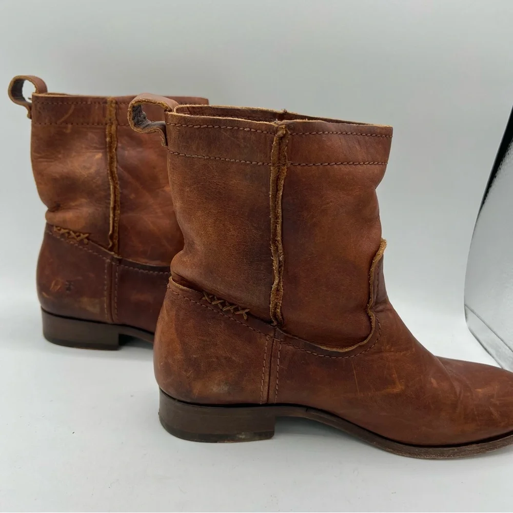 Frye Women's 78323 Cara‎ Short Campus Cognac Brown Leather Riding Boots Sz 6.5 B